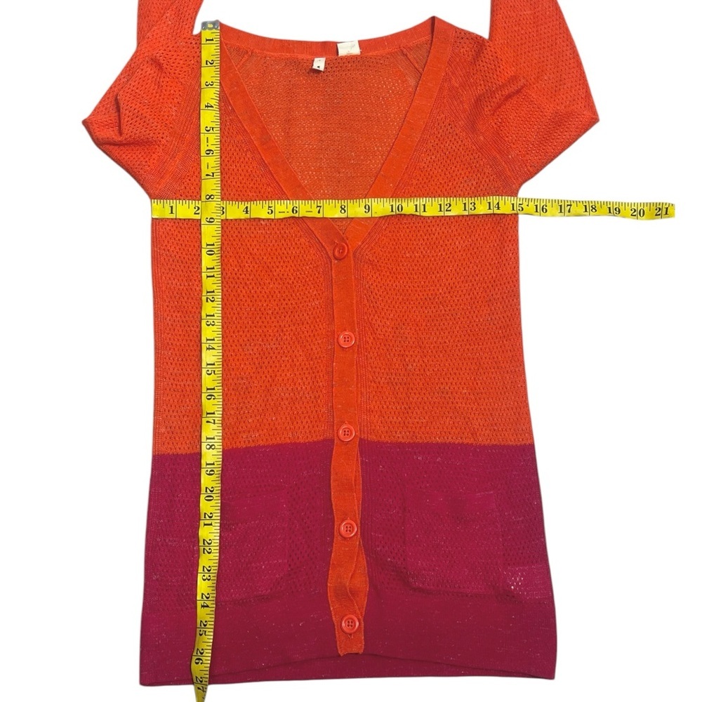 Anthropologie Moth orange and pink colorblock Pointelle Knit cardigan sweater XS - Picture 5 of 10